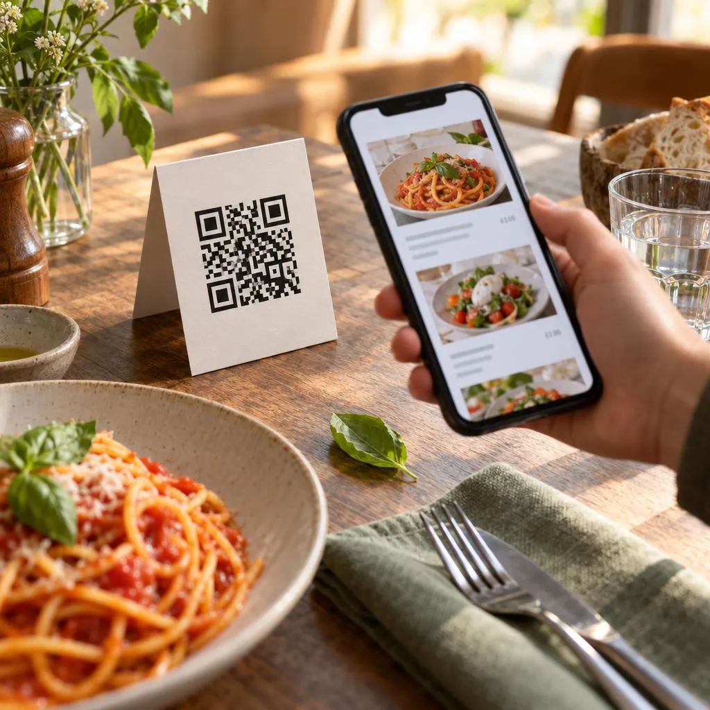 A customer scans the table QR with their smartphone